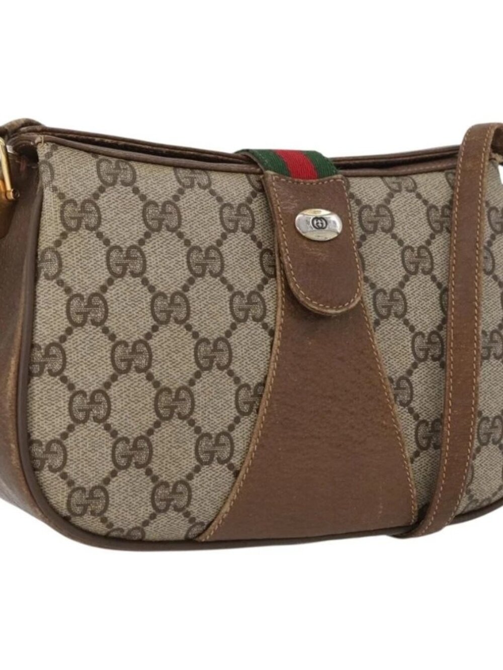 GUCCI Web Sherry Line GG Supreme Bag PVC Beige Gold 66 02 024 Auth ki6488